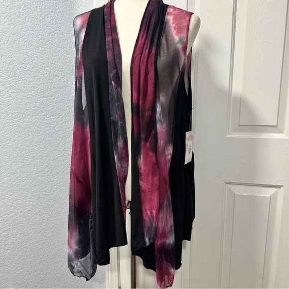 Zadie B's Size 2X Magenta Gray Sleeveless Cardigan Vest Modest kimono Layer - Picture 3 of 9